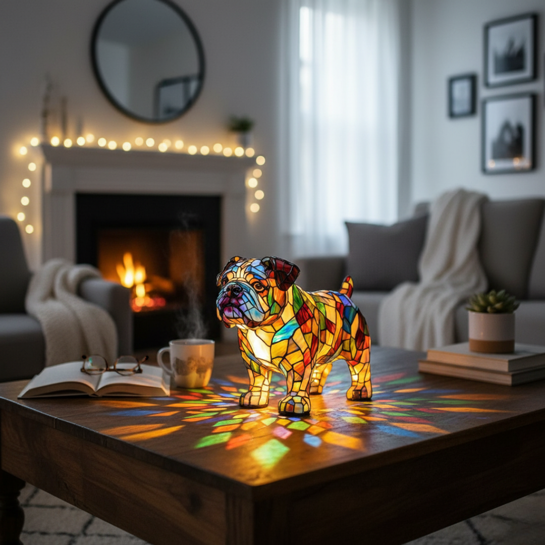 Luminária Artesanal – Bulldog Serenade, Keeper of Warm Hearthlight
