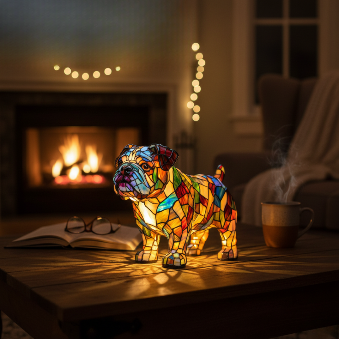 Luminária Artesanal – Bulldog Serenade, Keeper of Warm Hearthlight