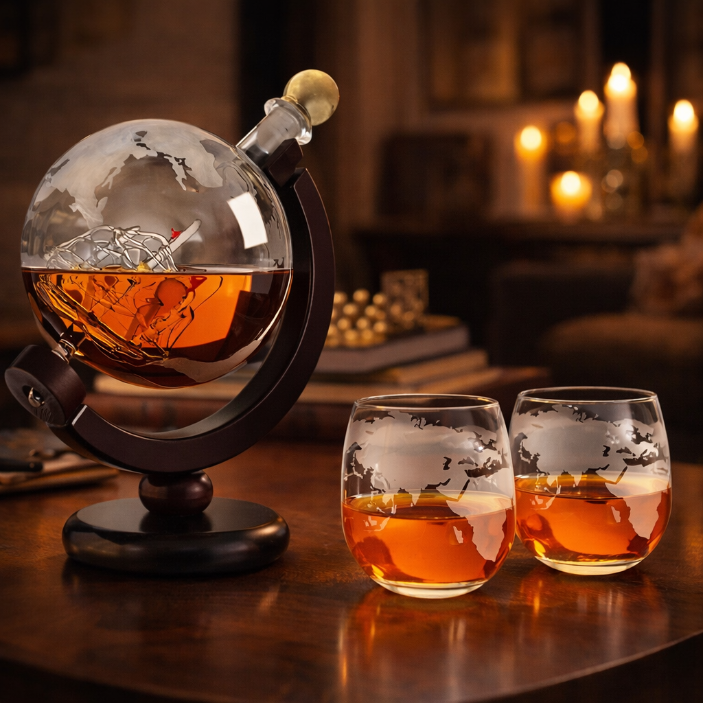 Decanter per Whisky Mappamondo - Un Viaggio di Stile
