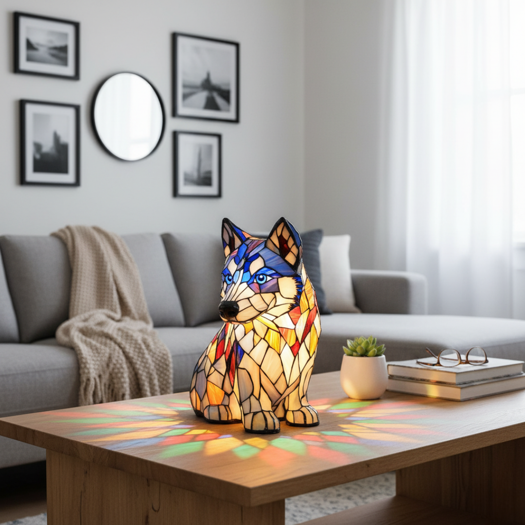 Luminária Artesanal – Aurora, the Gentle Siberian Husky of Eternal Luz