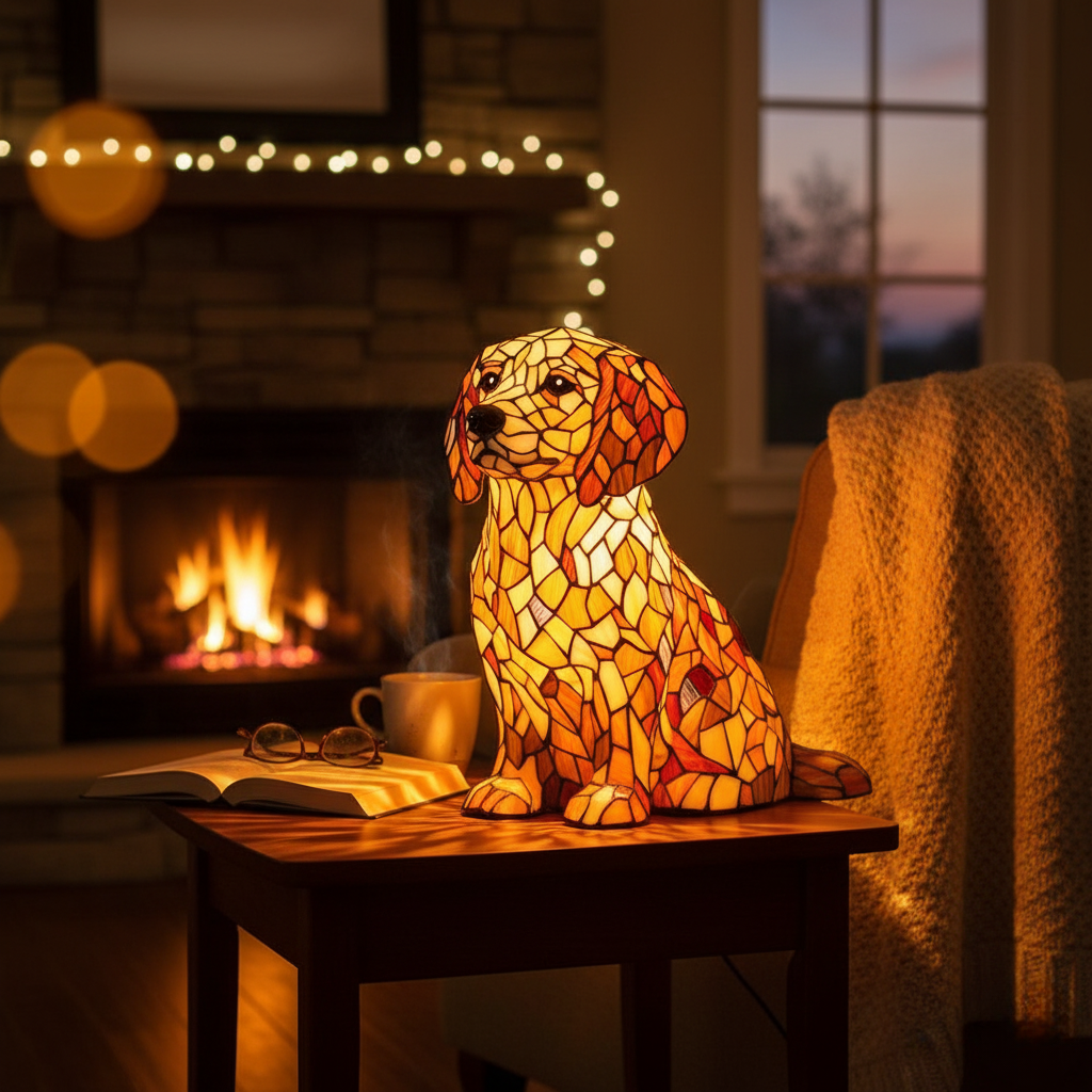 Luminária Artesanal – Lily, a spiritual Golden Retriever sculpture