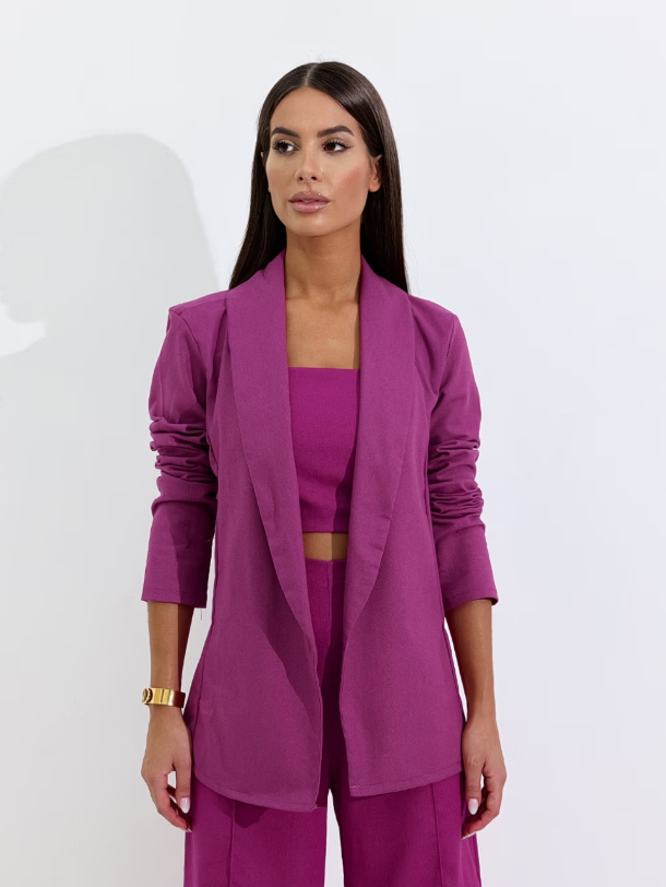 Women's Black Linen Long Blazer - Camila Areia