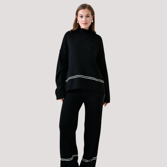 Knit Set with Turtleneck Mullet Sweater and Pants