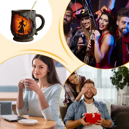 Handcrafted 3D Halloween Mug – Witch and Cat Design