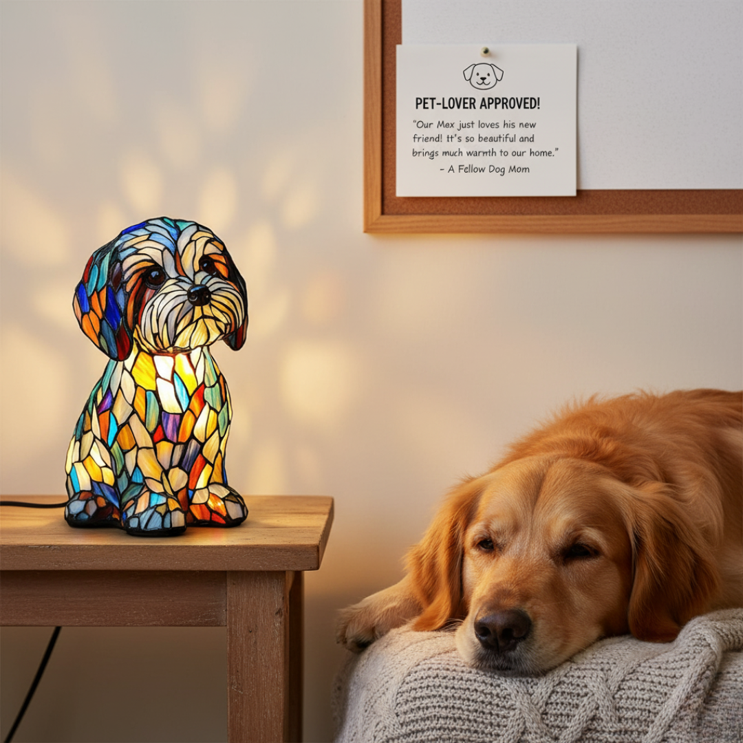 Luminária Artesanal – Luminoso Canine Companions in Estilo Vitral Luz