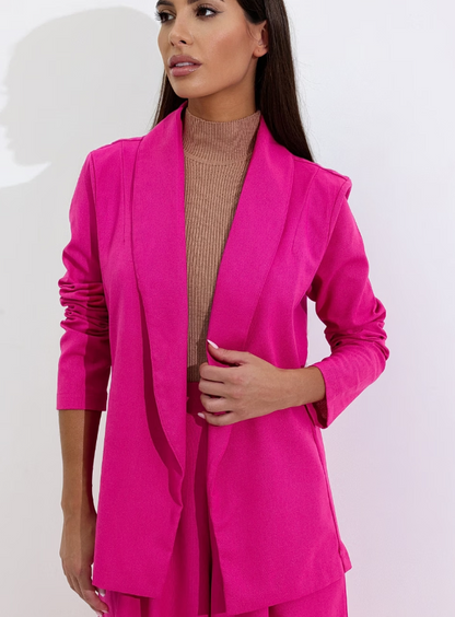 Women's Black Linen Long Blazer - Camila Areia